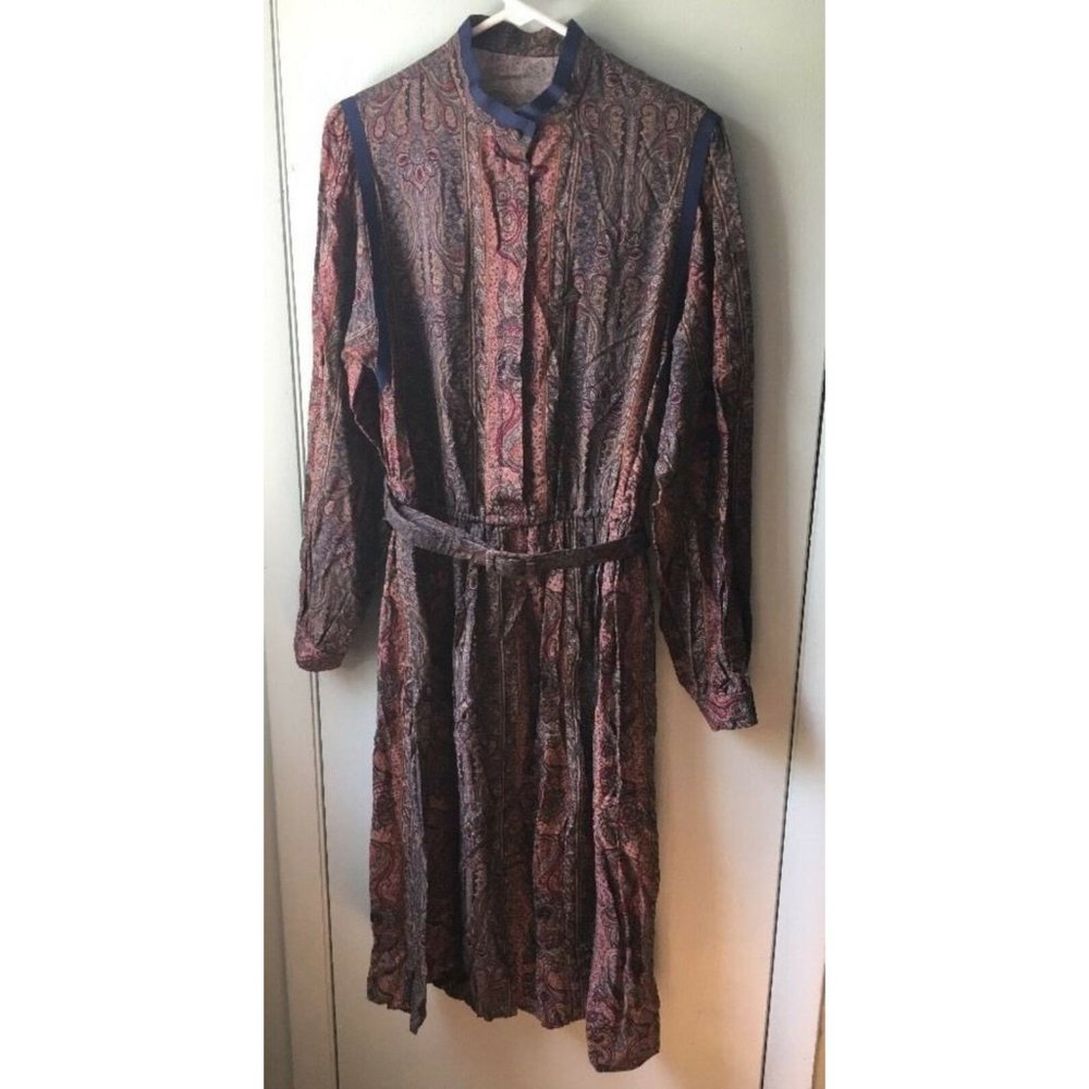 Vintage Paisley Dress Secretary Work Carillion ribbon trim size 14 modest